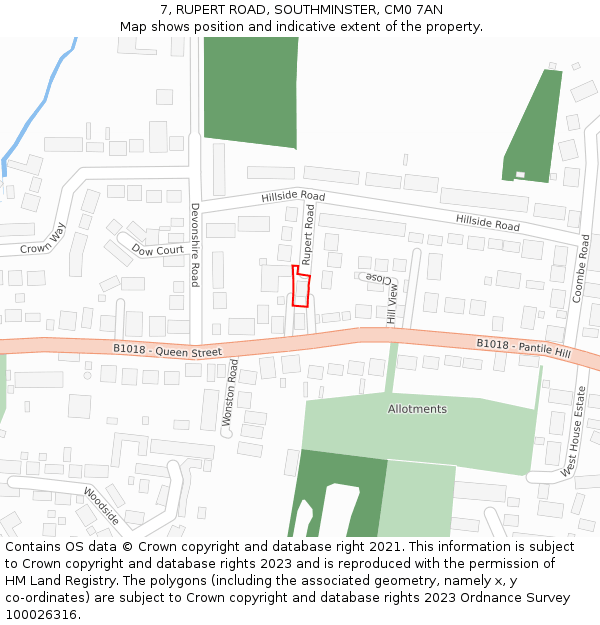 7, RUPERT ROAD, SOUTHMINSTER, CM0 7AN: Location map and indicative extent of plot