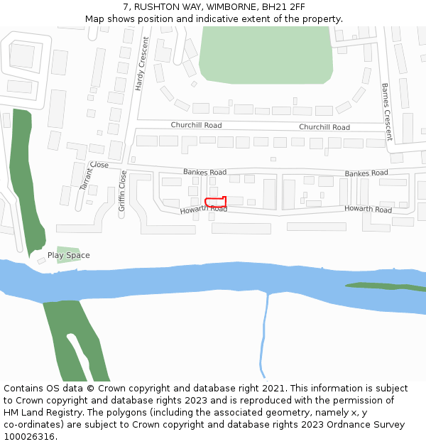7, RUSHTON WAY, WIMBORNE, BH21 2FF: Location map and indicative extent of plot