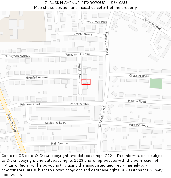 7, RUSKIN AVENUE, MEXBOROUGH, S64 0AU: Location map and indicative extent of plot