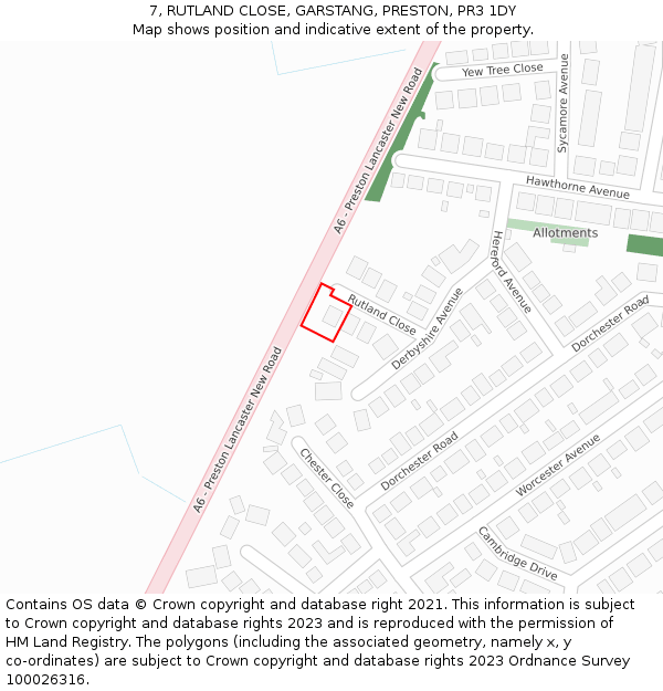 7, RUTLAND CLOSE, GARSTANG, PRESTON, PR3 1DY: Location map and indicative extent of plot