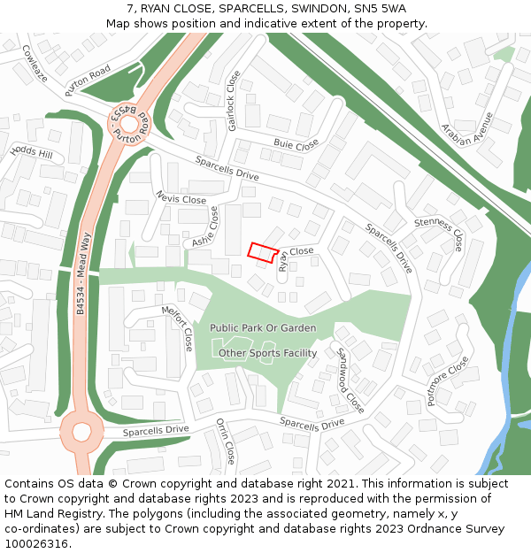 7, RYAN CLOSE, SPARCELLS, SWINDON, SN5 5WA: Location map and indicative extent of plot