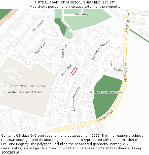 7, RYDAL ROAD, DINNINGTON, SHEFFIELD, S25 2TY: Location map and indicative extent of plot