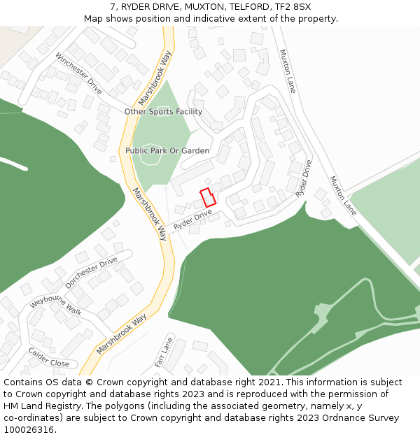 7, RYDER DRIVE, MUXTON, TELFORD, TF2 8SX: Location map and indicative extent of plot