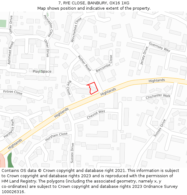 7, RYE CLOSE, BANBURY, OX16 1XG: Location map and indicative extent of plot