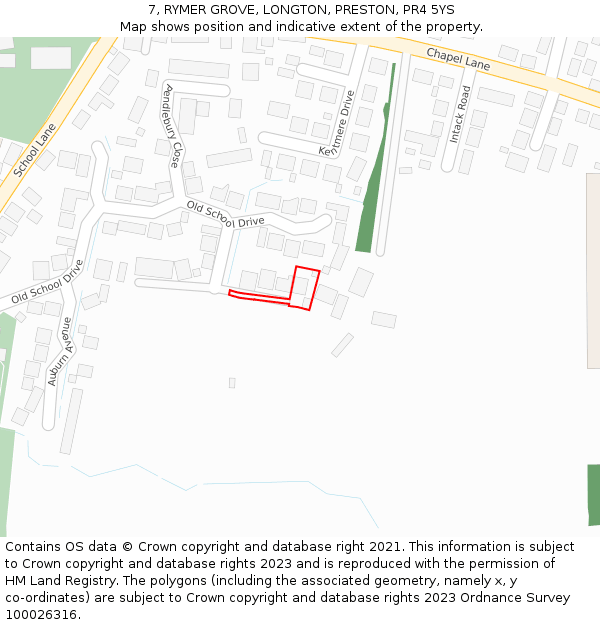 7, RYMER GROVE, LONGTON, PRESTON, PR4 5YS: Location map and indicative extent of plot