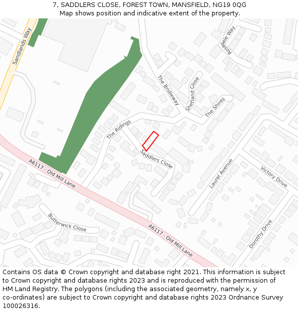 7, SADDLERS CLOSE, FOREST TOWN, MANSFIELD, NG19 0QG: Location map and indicative extent of plot