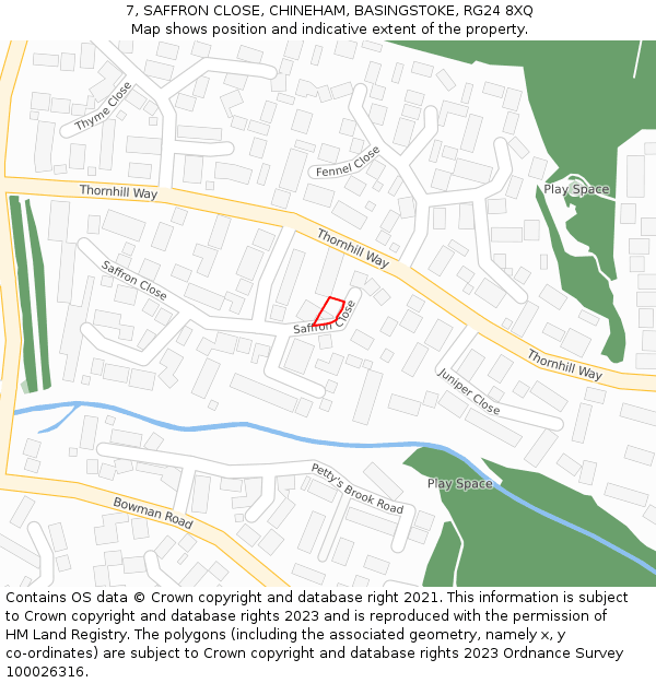 7, SAFFRON CLOSE, CHINEHAM, BASINGSTOKE, RG24 8XQ: Location map and indicative extent of plot