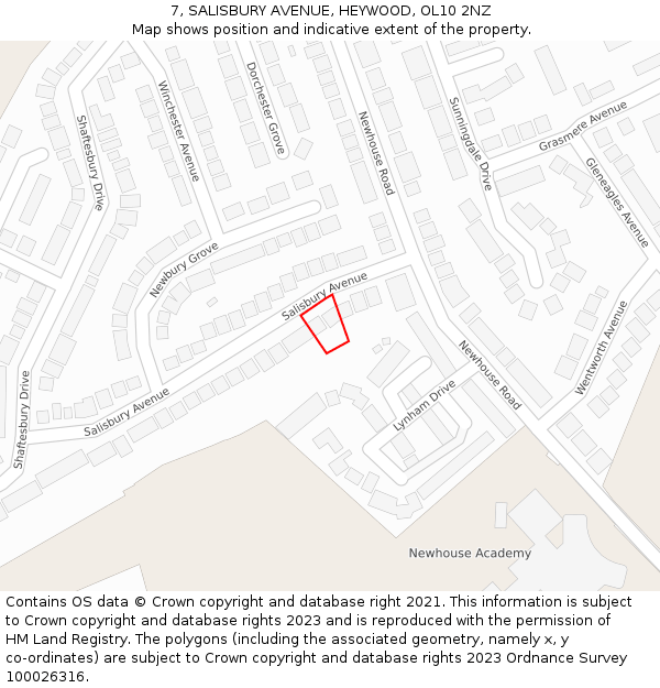 7, SALISBURY AVENUE, HEYWOOD, OL10 2NZ: Location map and indicative extent of plot