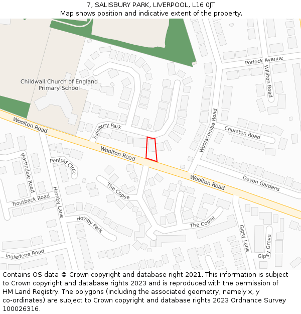 7, SALISBURY PARK, LIVERPOOL, L16 0JT: Location map and indicative extent of plot