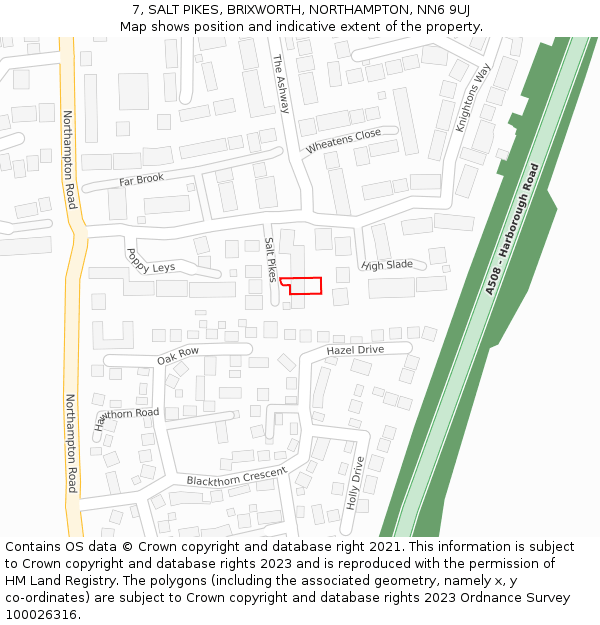 7, SALT PIKES, BRIXWORTH, NORTHAMPTON, NN6 9UJ: Location map and indicative extent of plot