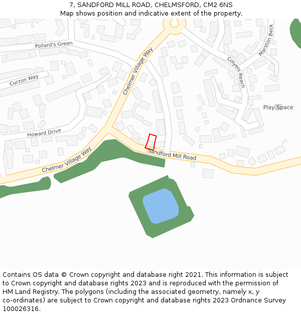 7, SANDFORD MILL ROAD, CHELMSFORD, CM2 6NS: Location map and indicative extent of plot