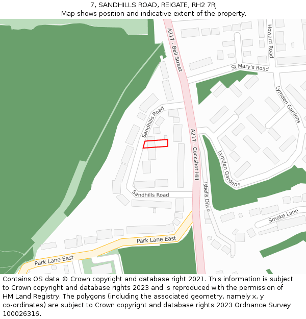 7, SANDHILLS ROAD, REIGATE, RH2 7RJ: Location map and indicative extent of plot