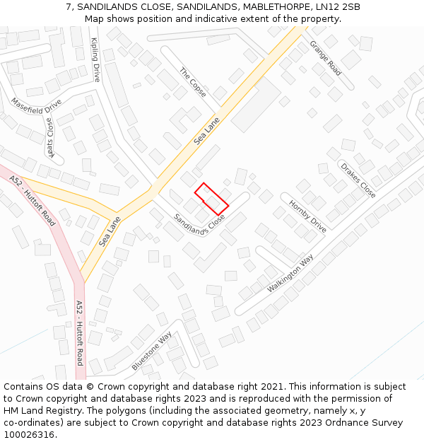 7, SANDILANDS CLOSE, SANDILANDS, MABLETHORPE, LN12 2SB: Location map and indicative extent of plot
