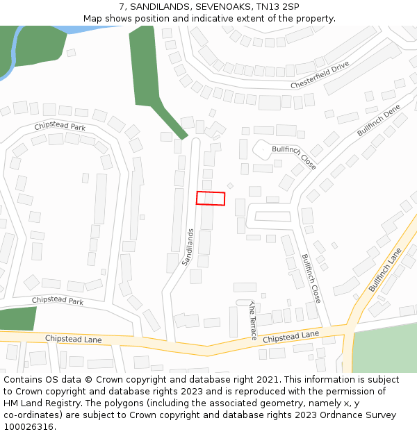 7, SANDILANDS, SEVENOAKS, TN13 2SP: Location map and indicative extent of plot
