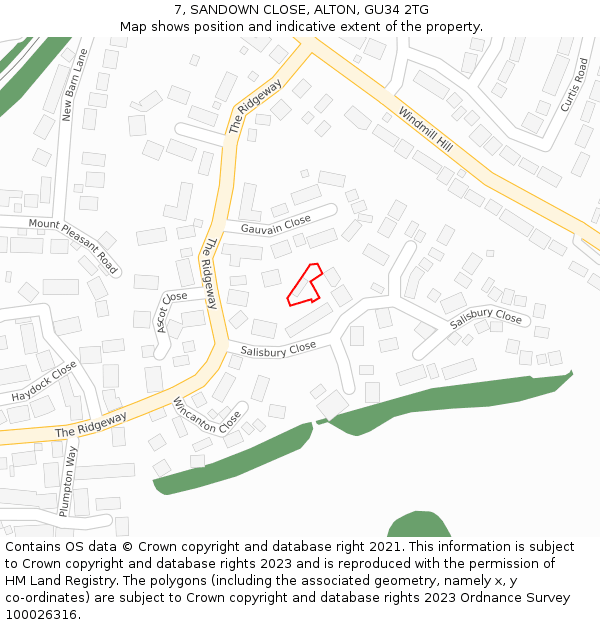 7, SANDOWN CLOSE, ALTON, GU34 2TG: Location map and indicative extent of plot