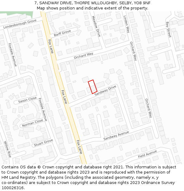 7, SANDWAY DRIVE, THORPE WILLOUGHBY, SELBY, YO8 9NF: Location map and indicative extent of plot