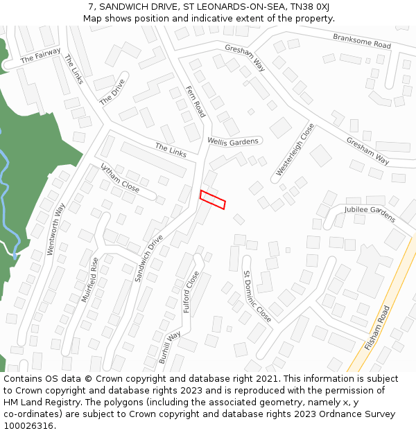 7, SANDWICH DRIVE, ST LEONARDS-ON-SEA, TN38 0XJ: Location map and indicative extent of plot
