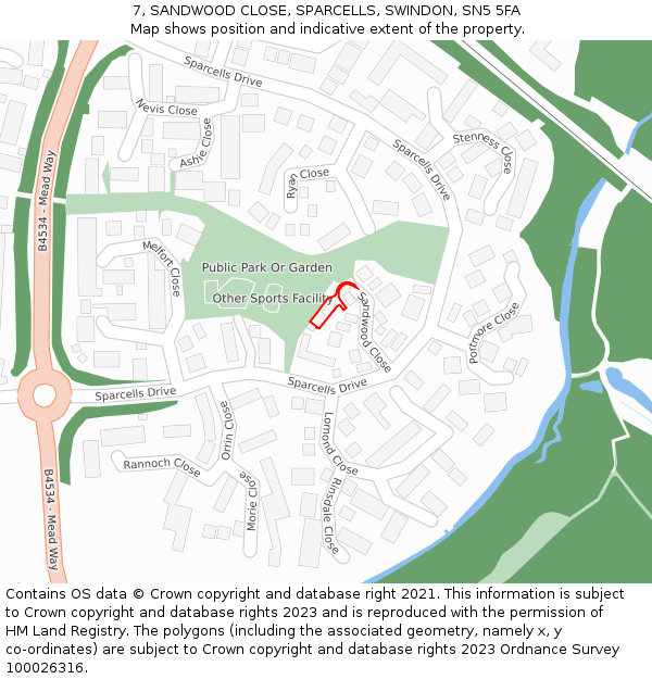 7, SANDWOOD CLOSE, SPARCELLS, SWINDON, SN5 5FA: Location map and indicative extent of plot