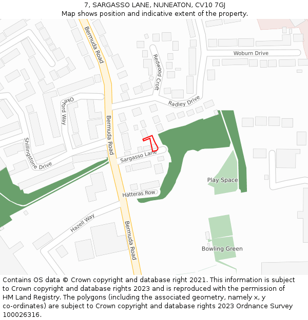 7, SARGASSO LANE, NUNEATON, CV10 7GJ: Location map and indicative extent of plot