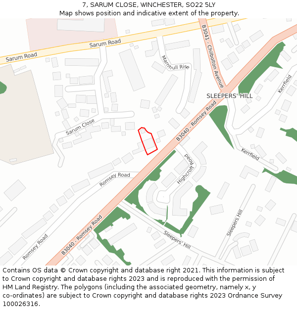7, SARUM CLOSE, WINCHESTER, SO22 5LY: Location map and indicative extent of plot