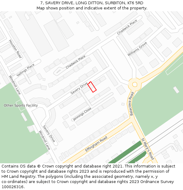 7, SAVERY DRIVE, LONG DITTON, SURBITON, KT6 5RD: Location map and indicative extent of plot