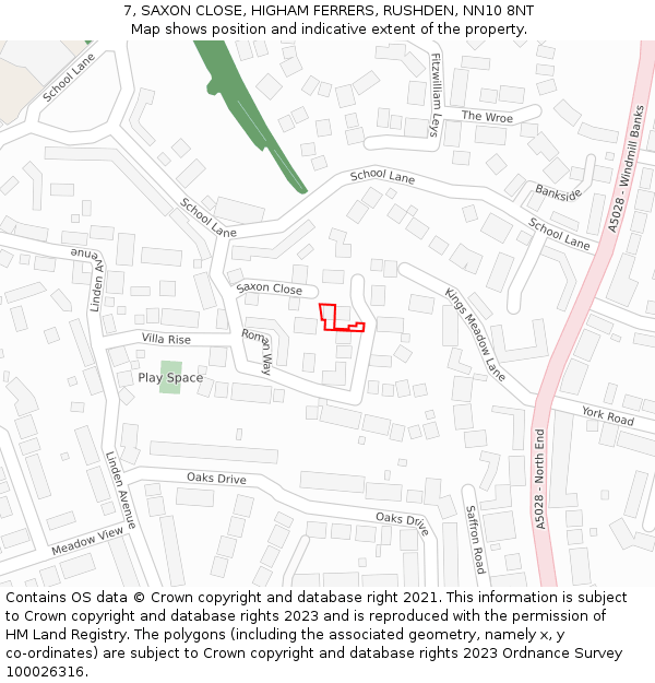 7, SAXON CLOSE, HIGHAM FERRERS, RUSHDEN, NN10 8NT: Location map and indicative extent of plot