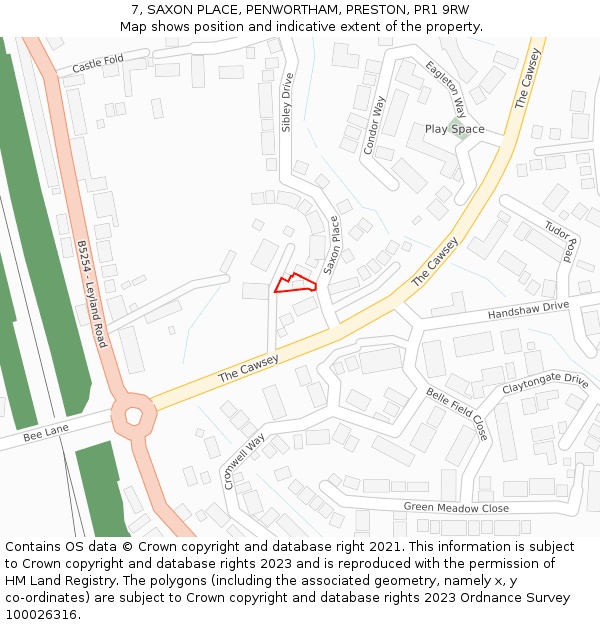 7, SAXON PLACE, PENWORTHAM, PRESTON, PR1 9RW: Location map and indicative extent of plot