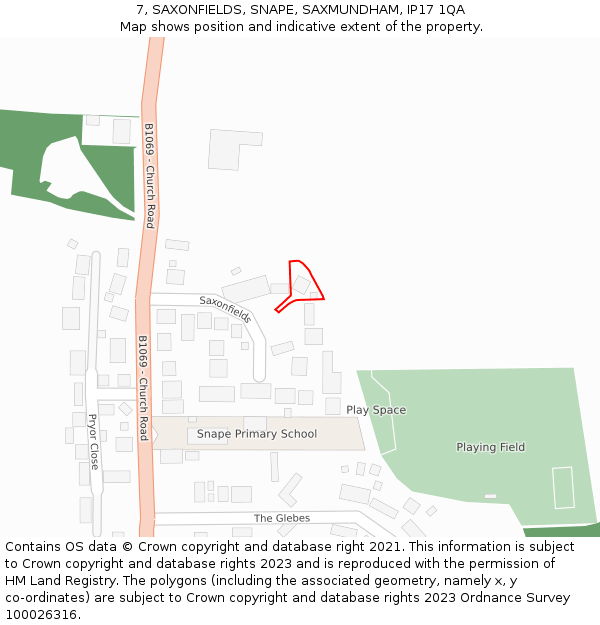 7, SAXONFIELDS, SNAPE, SAXMUNDHAM, IP17 1QA: Location map and indicative extent of plot