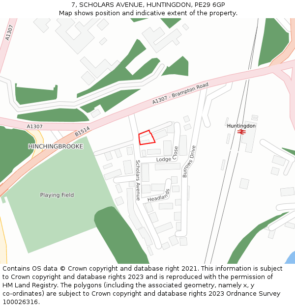 7, SCHOLARS AVENUE, HUNTINGDON, PE29 6GP: Location map and indicative extent of plot