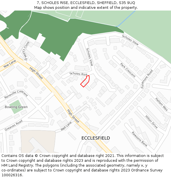 7, SCHOLES RISE, ECCLESFIELD, SHEFFIELD, S35 9UQ: Location map and indicative extent of plot