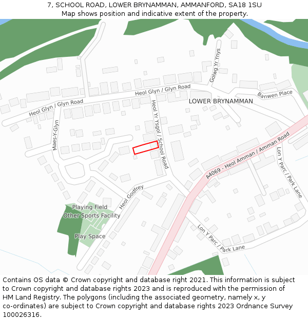 7, SCHOOL ROAD, LOWER BRYNAMMAN, AMMANFORD, SA18 1SU: Location map and indicative extent of plot