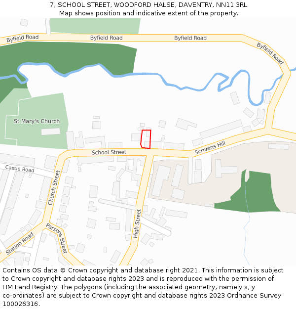 7, SCHOOL STREET, WOODFORD HALSE, DAVENTRY, NN11 3RL: Location map and indicative extent of plot