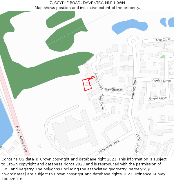7, SCYTHE ROAD, DAVENTRY, NN11 0WN: Location map and indicative extent of plot
