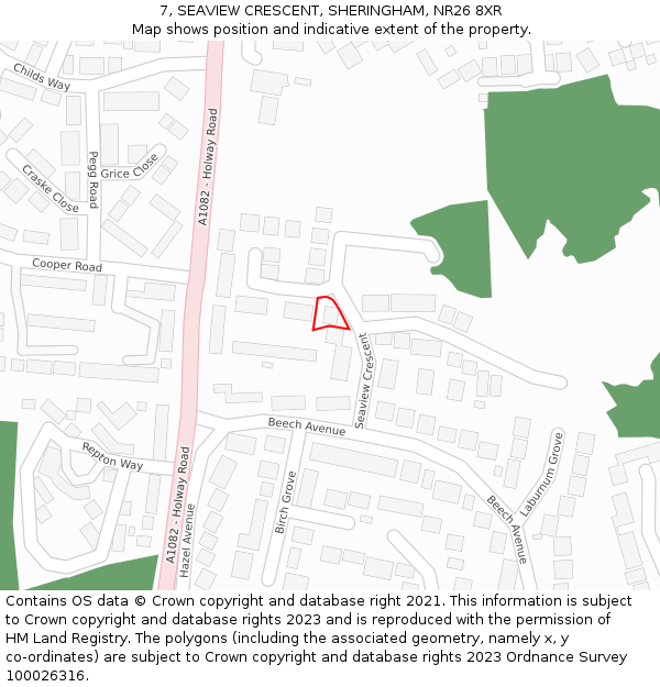 7, SEAVIEW CRESCENT, SHERINGHAM, NR26 8XR: Location map and indicative extent of plot