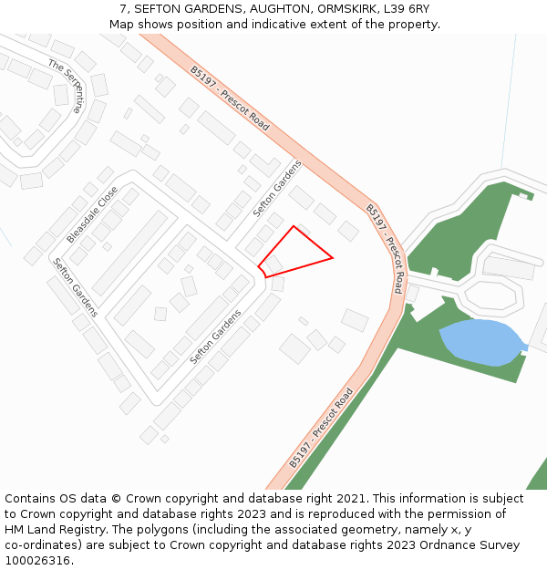 7, SEFTON GARDENS, AUGHTON, ORMSKIRK, L39 6RY: Location map and indicative extent of plot