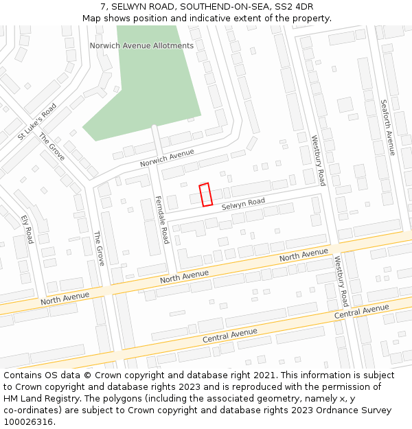 7, SELWYN ROAD, SOUTHEND-ON-SEA, SS2 4DR: Location map and indicative extent of plot