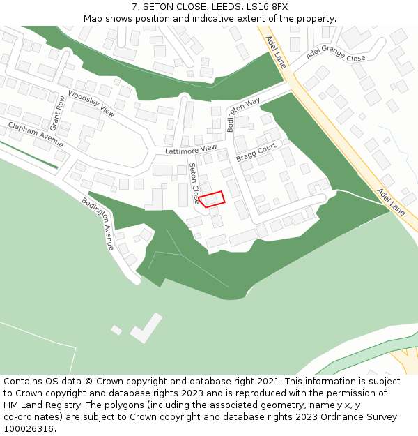 7, SETON CLOSE, LEEDS, LS16 8FX: Location map and indicative extent of plot
