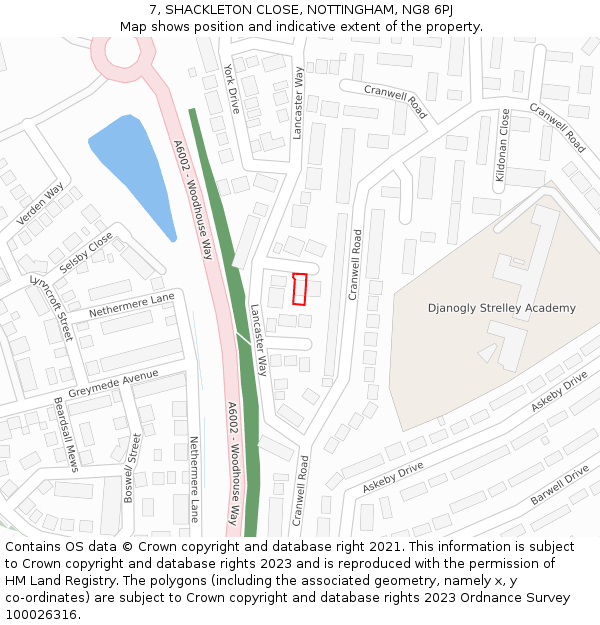 7, SHACKLETON CLOSE, NOTTINGHAM, NG8 6PJ: Location map and indicative extent of plot