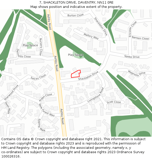 7, SHACKLETON DRIVE, DAVENTRY, NN11 0RE: Location map and indicative extent of plot