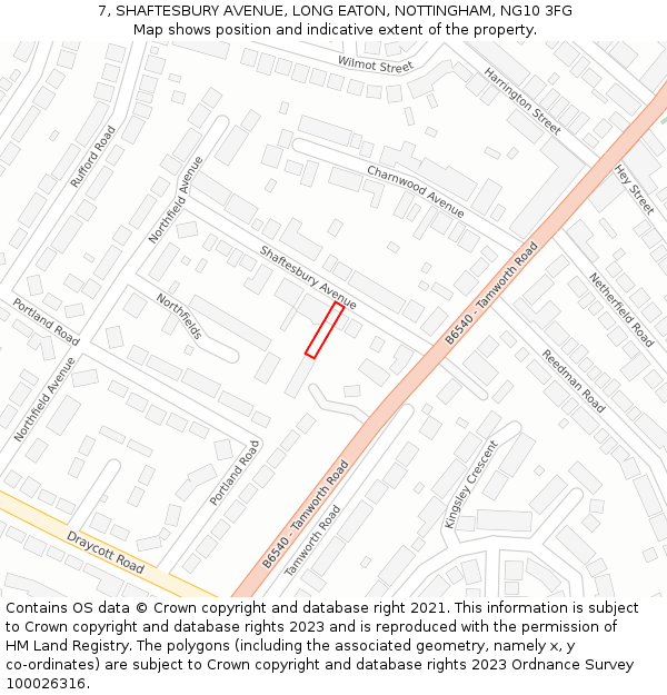 7, SHAFTESBURY AVENUE, LONG EATON, NOTTINGHAM, NG10 3FG: Location map and indicative extent of plot