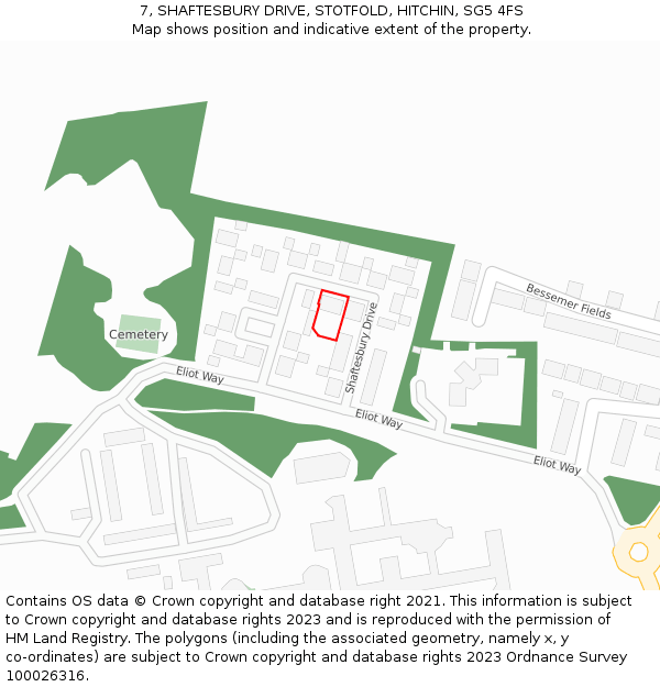 7, SHAFTESBURY DRIVE, STOTFOLD, HITCHIN, SG5 4FS: Location map and indicative extent of plot