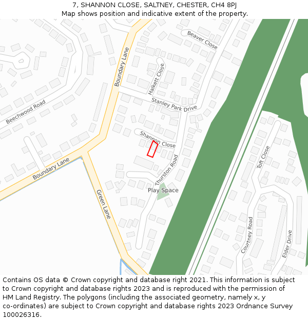 7, SHANNON CLOSE, SALTNEY, CHESTER, CH4 8PJ: Location map and indicative extent of plot