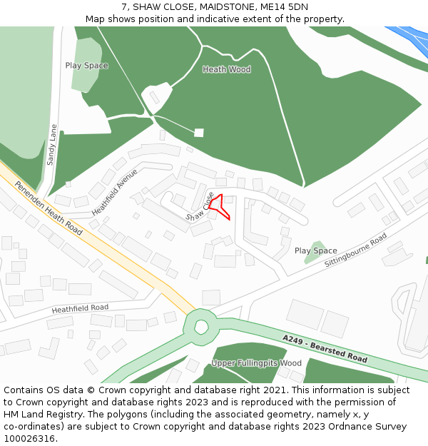 7, SHAW CLOSE, MAIDSTONE, ME14 5DN: Location map and indicative extent of plot