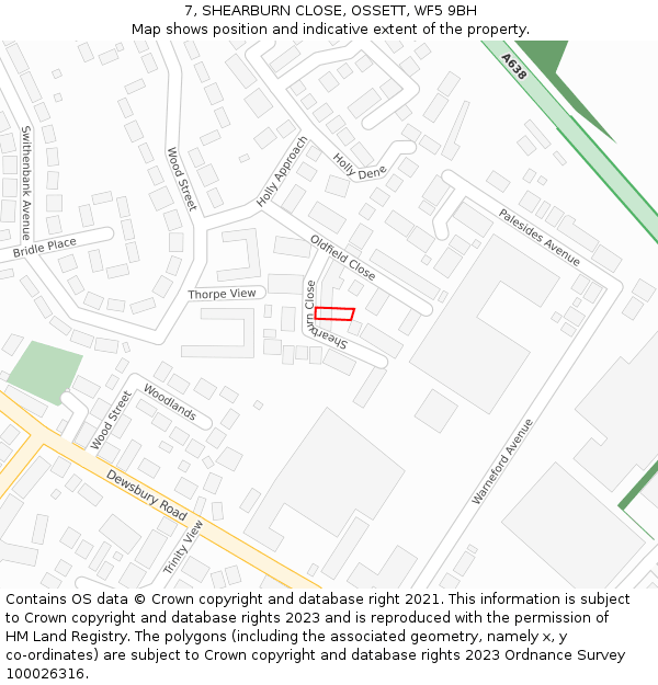 7, SHEARBURN CLOSE, OSSETT, WF5 9BH: Location map and indicative extent of plot