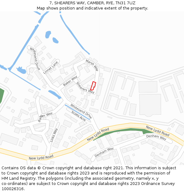 7, SHEARERS WAY, CAMBER, RYE, TN31 7UZ: Location map and indicative extent of plot