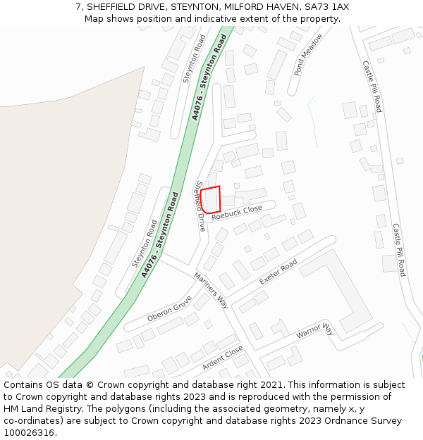 7, SHEFFIELD DRIVE, STEYNTON, MILFORD HAVEN, SA73 1AX: Location map and indicative extent of plot