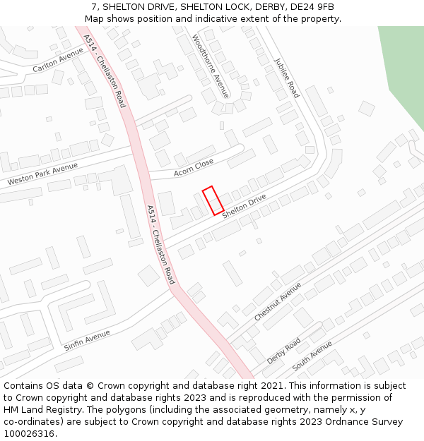 7, SHELTON DRIVE, SHELTON LOCK, DERBY, DE24 9FB: Location map and indicative extent of plot