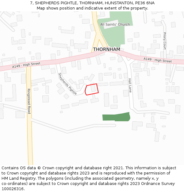 7, SHEPHERDS PIGHTLE, THORNHAM, HUNSTANTON, PE36 6NA: Location map and indicative extent of plot