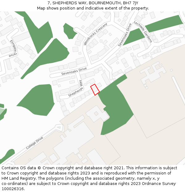 7, SHEPHERDS WAY, BOURNEMOUTH, BH7 7JY: Location map and indicative extent of plot