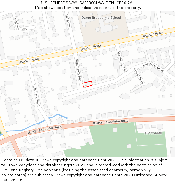 7, SHEPHERDS WAY, SAFFRON WALDEN, CB10 2AH: Location map and indicative extent of plot